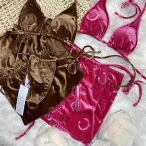 Jacquard damskie stroje kąpielowe trzyczęściowe aksamitne kobiety bikini kostium kąpielowy tkaninowy moda damskie stroje kąpielowe Swirt 242z