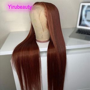 Peruansk människa hår jungfru remy kastanjfärg 13x4 spetsfront peruk 150% 180% 210% densitet rakt 10-32 tum239e