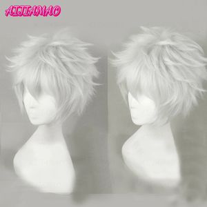 Parrucche Cosplay Hunter x Hunter Killua Zoldyck Parrucca Corta da uomo Parrucca Cosplay Argento Shaggy a strati Parrucche sintetiche resistenti al calore Protezione per parrucca 230908