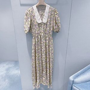 2023 Summer Multicolor Floral Print Dress Short Sleeve Lapel Neck Kne-Lengen Casual Dresses S3S01M076