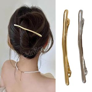 11 cm Frauen Neue Einfache Metall Goldene Streifen Lange Barrettes Haar Clips Vintage Haarnadeln Automatische Glatte Frühling Clip Hairgrip INS