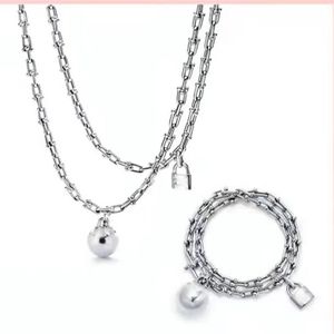 SLIVER NECKLACE BRACLAND BALL LOCK SET HORSESHOT HARDWARE DESIGNER KVINNER Män