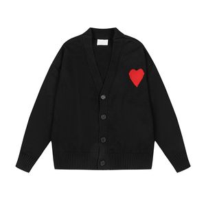 Erkek Paris Moda Tasarımcı Örme Sökücü İşlemeli Kırmızı Kalp Düz Renk Büyük Aşk Yuvarlak Boyun Kısa Kollu Amisweater Ben Kazak Opc7