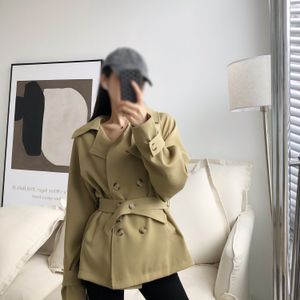 Canggumu 2023 outono retro cor sólida cinto trench coat feminino estilo coreano solto casual curto cardigan na moda 3628