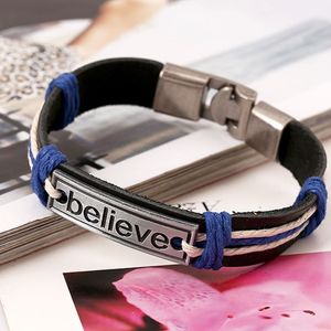 Uppdatera tro armband charm tag läder inspirerande armband armband manschett kvinnliga män armbandsmycken smycken