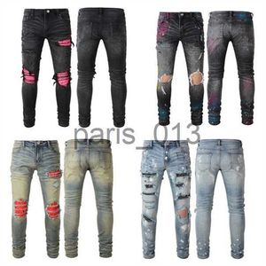 Mens Jeans Designer Black Cargo Pants Jeans For Man Biker Jeans Mens Ripped Slim Stretch Skinny Distressed MotorCycle Denim Fit Hip Hop rak Leg Jogger Trousers P