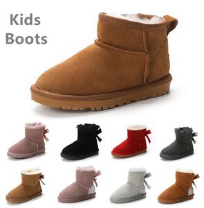 أحذية الأطفال فوق أطفال الركبة الكلاسيكية المصغرة نصف الثلج الحذاء الشتاء القوي القوي الكامل من فروي الساتان الساتان في الكاحل.