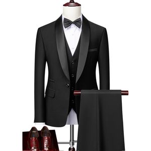 Ternos masculinos blazers homens magros 3 peças conjunto formal magro ajuste smoking terno de baile / masculino noivo casamento blazers de alta qualidade vestido jaqueta casaco calças colete 230908
