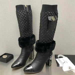 Canal Sapatos de luxo Designer Chaneliness Chanellies Botas elétricas de cor sexy combinando de couro de couro para a cabeça da senhora Lady Autumn Winter Match com vários H altos H