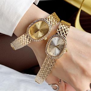 Relojes de pulsera de marca completa a la moda para mujer y Chica estilo cristal banda de acero de Metal de lujo reloj de cuarzo de buena calidad R219280n