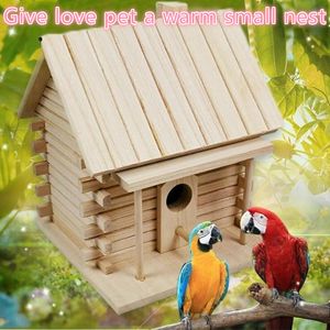 Bird Cages Wood Birds Nest Box Diy Breed Parrot Cockatiels Swallows Outdoors Roof Wood House Hanging Decoration 230909