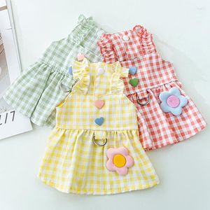 Dog Apparel Pet Clothes Hearts Plaid Traction Suspender Dress For Dogs Clothing Cat Small Flower Print Cute Thin Girl Products 2023