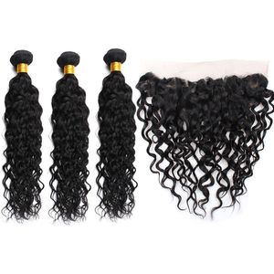 Brazilian Virgin Hair HD 13X4 Frontal With 3 Bundles Water Wave Lace Frontal Free Part Yirubeauty Natural Color 4 Pieces/lot