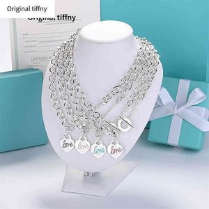 Collana originale con ciondolo a cuore con lettera in acciaio Tiffny con sigillo in acciaio per regalo da donna con collana a catena spessa con scatola di gioielli firmati Y22032225J