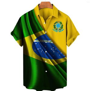 Camicie casual da uomo Camicie hawaiane estive a maniche corte con bottoni Top con stampa bandiera brasiliana Abbigliamento oversize Brasil Cami290n