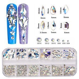 Nagelkonstdekorationer 12 rutnät Moonlight Nails Crystal S Mix Size Glitter Glass Charms Accessories Decoration Gems 230909