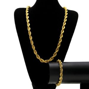 Hiphop Schmuck Sets Hochglanzpolierte Kette Hip Hop Seil Halskette Armbänder Männer Trendiger Stil Gold Silber 6mm 10mm216i