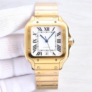 Ca quadrado relógios masculinos 40mm aço inoxidável relógios mecânicos caso e pulseira moda relógio de ouro masculino relógios de pulso luminosos mon296b