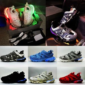 Luxo LED Track 3.0 Sneakers Designer Homens Treinadores Mulheres Plataforma Sapatos Gomma Couro Casual Sapato Todos Pretos Branco Nylon 36-45 NO472