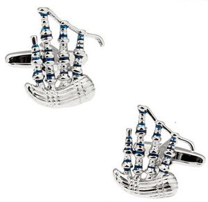 Cuff Links Men Gift Scottish Bagpipes Cufflinks Novelty Musikinstrument Design Blue Color Copper Wholesale Retail 230909