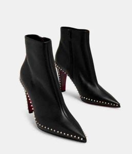 Boot Spike Ankle Boots Vidura Booty Women Pump 85mm High Heel Pointed Toe Calfskin Suede Leather Block Heeled Bottom Design Luxury 35-43Box