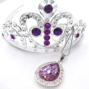 Conjuntos de jóias de casamento crianças meninas princesa sofi o primeiro roxo lágrima amuleto colares tiara coroa grampo de cabelo conjunto presente para criança 230909
