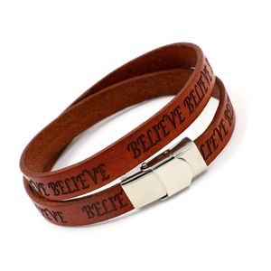 Lettera multistrato crede in pelle bracciale inossidabile avvolgimento in acciaio braccialetti braccialetti da bracciale da uomo uomo gioielli