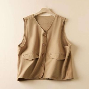 Japansk nisch retro overaller Pocket Vest V Neck All Matching ärmlös topp för kvinnor på hösten och vintern