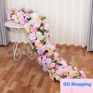 Wholesale 2M Upscale White Rose Hydrangea Artificial Flower Row Wedding Party Backdrop Table Centerpiece Decoration Arch Road Cited Floral