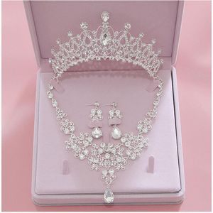 Shiny Bridal Wedding Jewelry Sets Crystal Tiaras And Crown Rhinestone Necklace Drop Earrings For Wedding Party Quinceanera Formal 2511