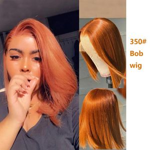 13x4 Spetsfront Bob Wig 150-210% Densit Indian 100% Human Hair 350# Color Silky Straight 10-16inch2263