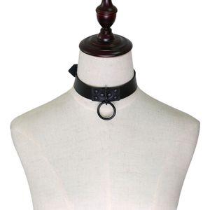 Uppdatera mörk gotisk krage choker halsband hänge justerbar stift spänne svart o ring halsband halslag för kvinnor mode smycken