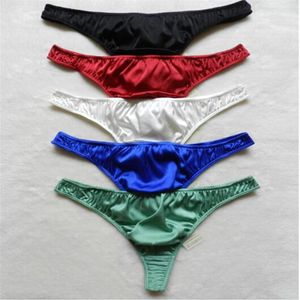 Whole - New style 100% Pure Silk Men's G-strings Thongs Bikinis Underwear Size S M L XL 2XL222B