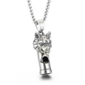 Gothic Wolf Head Whistle Necklace Pendant Casting rostfritt stål Rolo -kedje smycken för män pojkar coola gåvor silver polerad blin348p