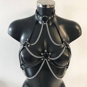 Camisoles Tanks Sexy Unterwäsche Brust Harness Körper Bh Choker Top Goth Leder Harness Reife Hosenträger Für Strümpfe239W