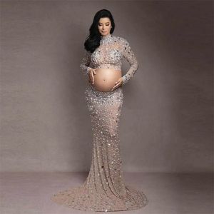 Women Clothing Shinny Diamond Sequin 2 Sets Maternity Dress Photography Maxi Vestido Elegante