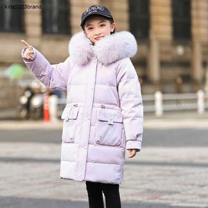 Piumino invernale alla moda per ragazze grandi I bambini indossano Parka Cappotto di piume con cappuccio spesso Cappotto invernale per bambini