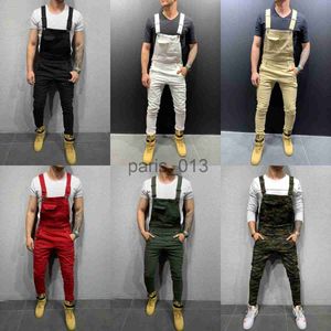 Män jeans cool designer märke jeans man byxor för män pocket denim övergripande jumpsuit streetwear sexig suspender pant e21 x0911