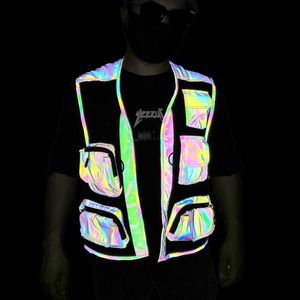 Men's Vests Fluorescence Reflective Vest Men Outdoor Mulitipocket Cargo Fishing Cool Net Sleeveless Waistcoat Chalecos Para Hombre 230909