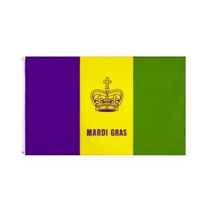 Mardi Gras Flag Retail Direct Factory Whole 3x5Fts 90x150cm Polyester Banner Indoor Outdoor Usage Canvas Head with Metal Gromm287P