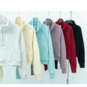 Lu-022 Scuba Half Zipper Women's Hoodies Stand Neck Sweater Pullover High Neck Plush Coat Loose Yoga Jacket282H