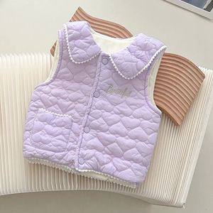 Jackets Princess Style Autumn Winter Girls' Cotton Vest Soft Warm Plush Lining Baby Waistcoat Turndown Collar Children's Outwear 230909