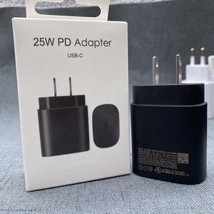 OEM Quality US EU USB-C Typ C 25W PD Vägg Fast Charger Travel Power Adapter med Box för Samsung S8 S9 Plus Note 10 TA800 Super Snabbladdning