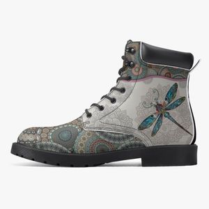 DIY Classic Martin Boots men women shoes Customized pattern fashion grey Versatile Elevated Casual Boots 36-48 9267