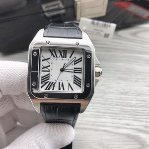 Mens Square Watch 40mm Otomatik Mekanik Kol saatleri Aydınlık Deri Kayış Paslanmaz Çelik Kılıf Altın Dial Sapphire Mirror L2432