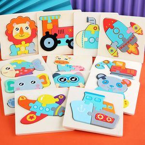 10.7cm Kids Wood Colorful 3D Puzzles Toy Montessori Games Cartoon Animals Jigsaw Puzzle Baby Educational Wooden Toys for Children