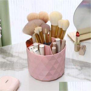 Förvaringslådor fack 360 ° roterande makeup borstlåda fat bärbar skrivbord kosmetisk arrangör läppstift borstar hållare penna dropp deli dhk3l