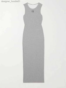 Basic Casual Dresses Women Anagram Maxi Tank Dress Top in Ribbed Blend Cotton Knit With an Embroidered L230910