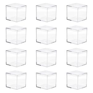 Presentförpackning 12st transparent akrylbox Square Storage Container för rumsorganisation259n