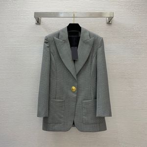 2023 outono cinza xadrez blazers de lã manga longa entalhado-lapela botões único botão outwear casacos b3s032343